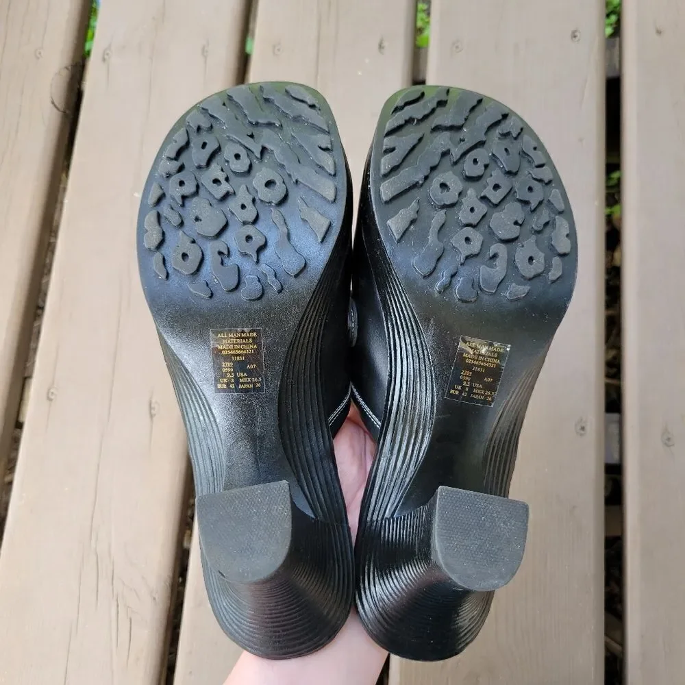 Vintage 90s y2k Bratz Black Faux Vegan Leather Chunky Heel Platform Buckle Mules